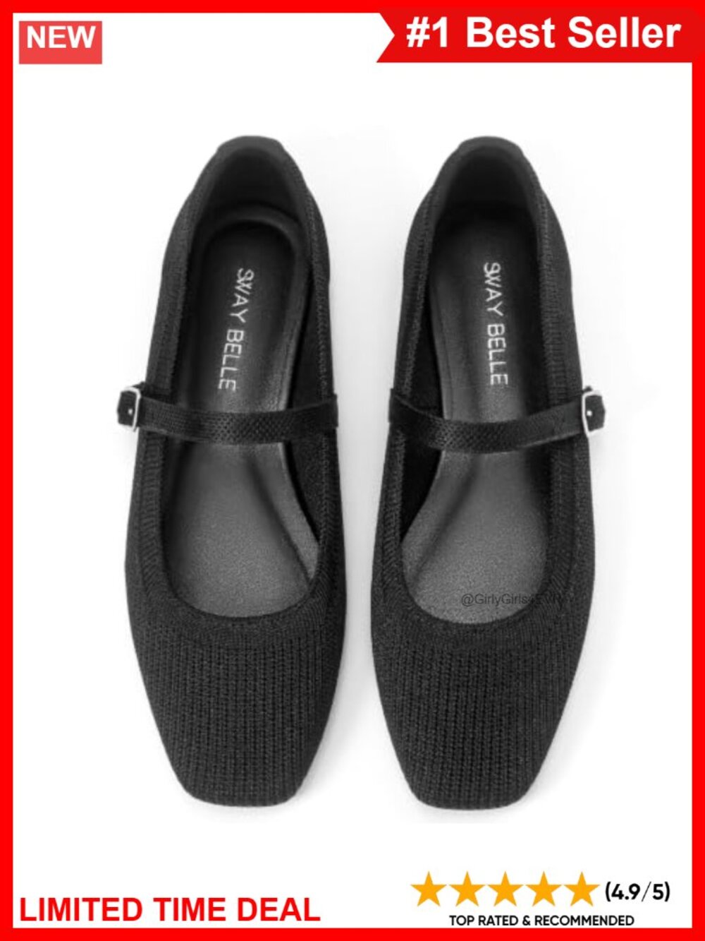 Mary Jane Flats Square Toe Knit Comfortable Work Shoe